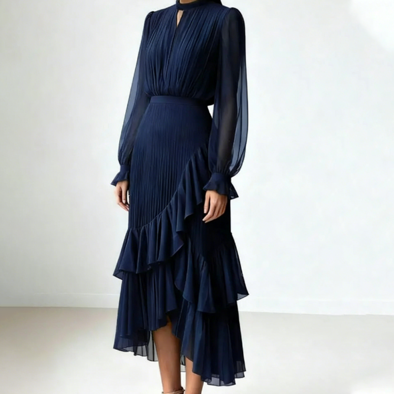 Vestido con volantes y escote - Aris Medina